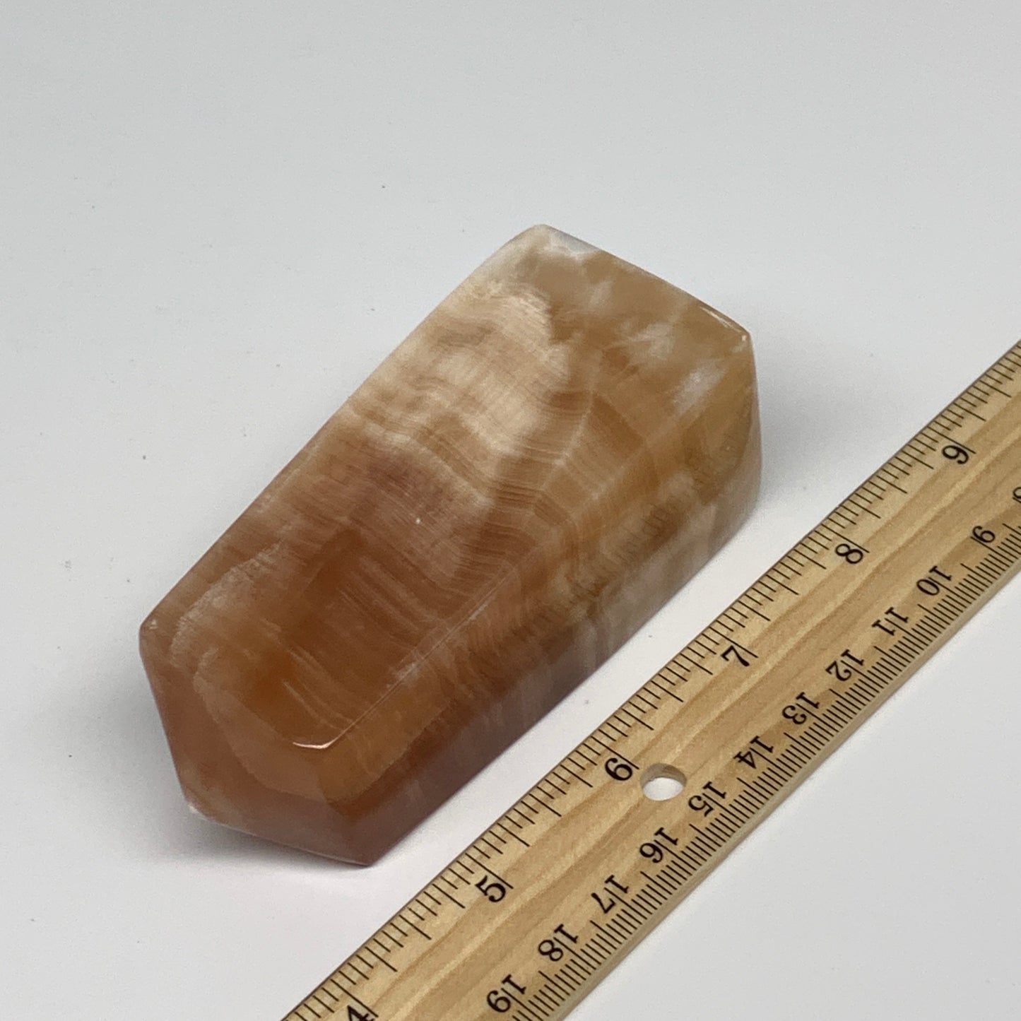 350.2g, 3.9"x1.6"x1.7", Honey Calcite Point Tower Obelisk Crystal @Pakistan, B25