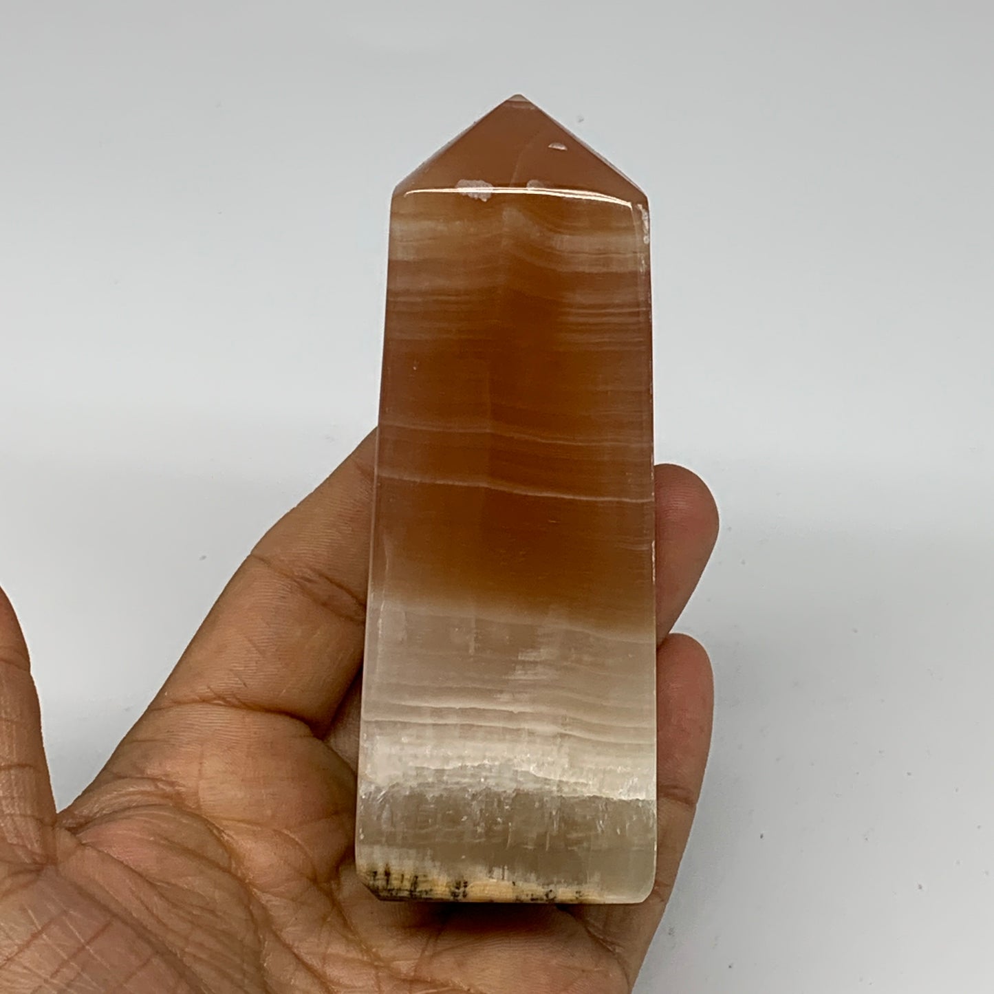 287.6g, 4"x1.4"x1.5", Honey Calcite Point Tower Obelisk Crystal @Pakistan, B2530