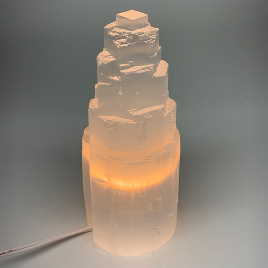 3.27 lb,7.75"x3.2" White Selenite (Satin Spar) Rough Lamp W/Chord @Morocco,B1244