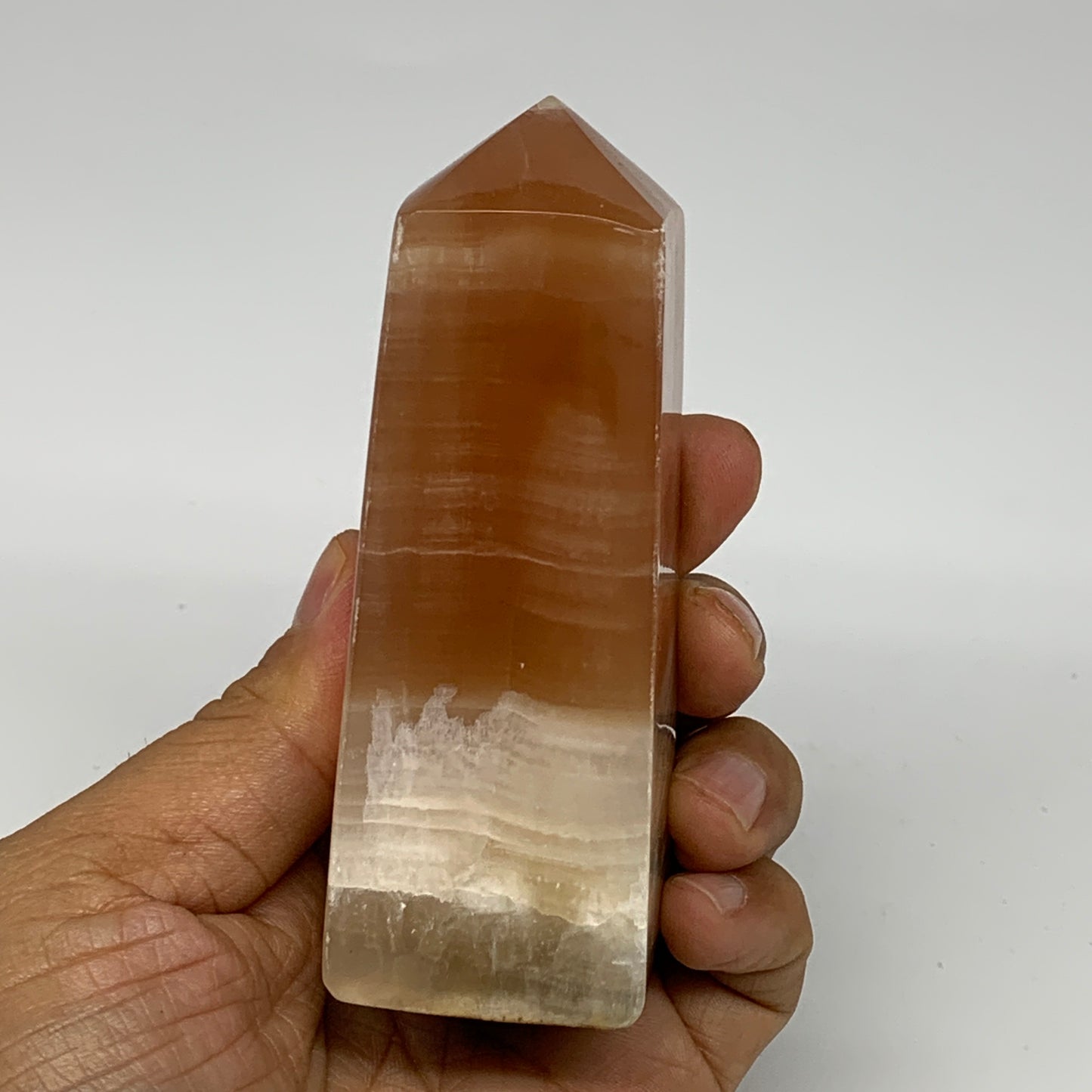 287.6g, 4"x1.4"x1.5", Honey Calcite Point Tower Obelisk Crystal @Pakistan, B2530