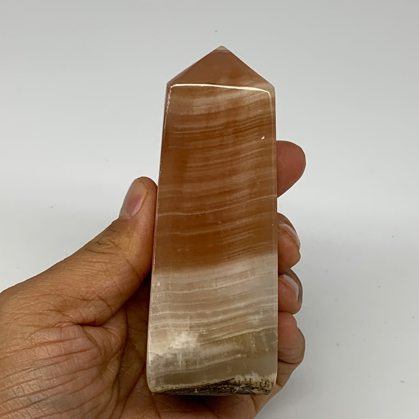 287.6g, 4"x1.4"x1.5", Honey Calcite Point Tower Obelisk Crystal @Pakistan, B2530