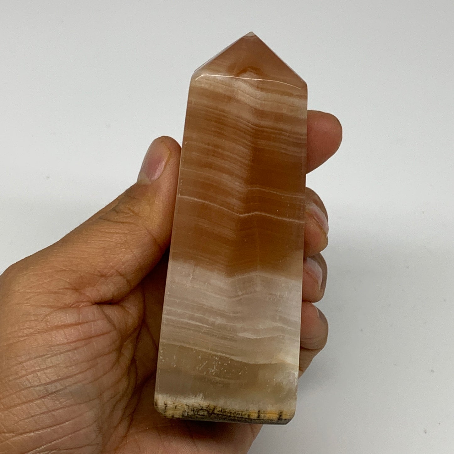 287.6g, 4"x1.4"x1.5", Honey Calcite Point Tower Obelisk Crystal @Pakistan, B2530