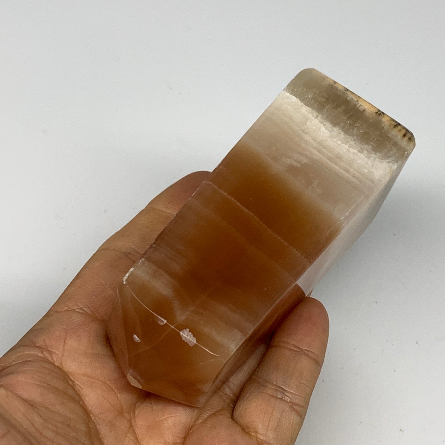 287.6g, 4"x1.4"x1.5", Honey Calcite Point Tower Obelisk Crystal @Pakistan, B2530