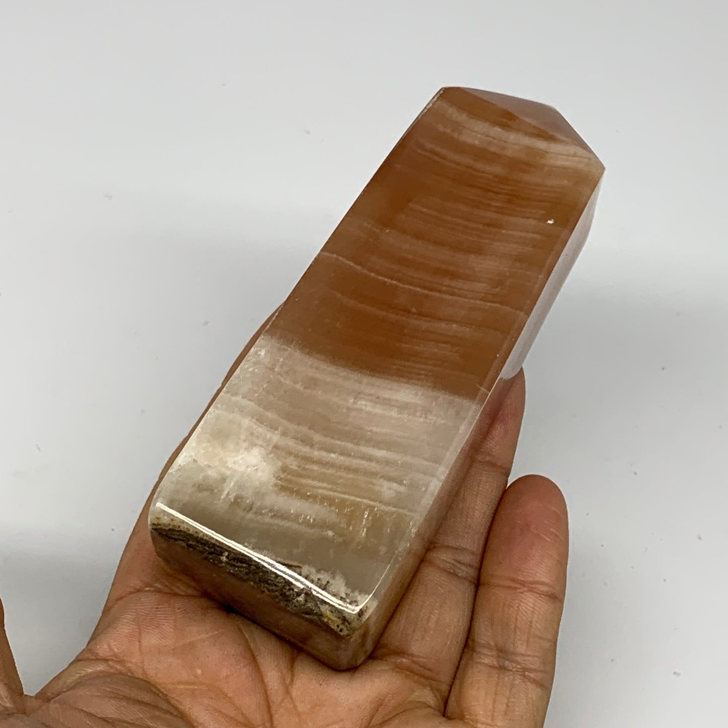 287.6g, 4"x1.4"x1.5", Honey Calcite Point Tower Obelisk Crystal @Pakistan, B2530