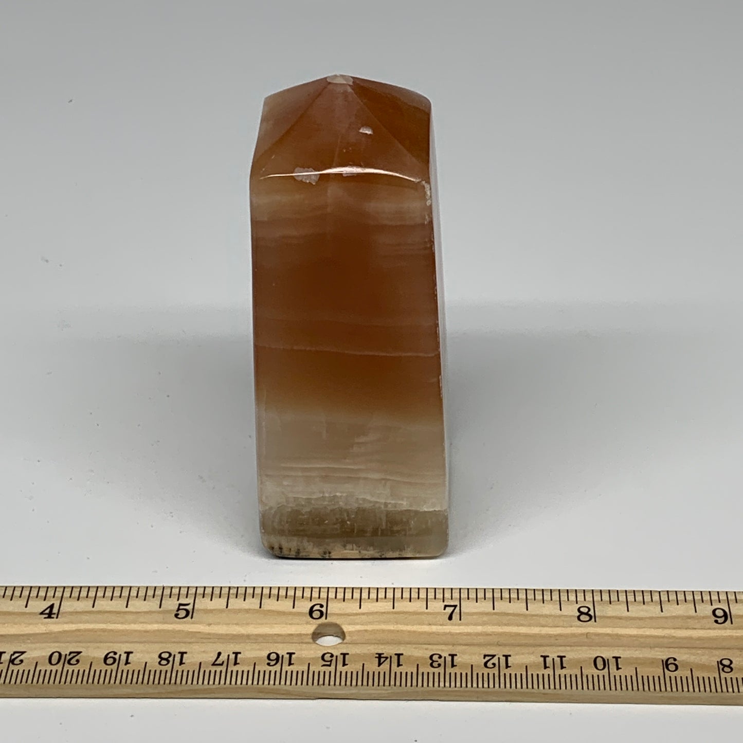 287.6g, 4"x1.4"x1.5", Honey Calcite Point Tower Obelisk Crystal @Pakistan, B2530