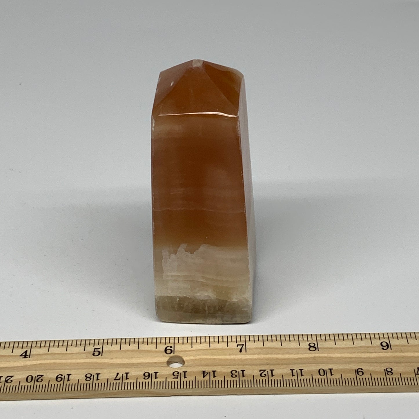287.6g, 4"x1.4"x1.5", Honey Calcite Point Tower Obelisk Crystal @Pakistan, B2530