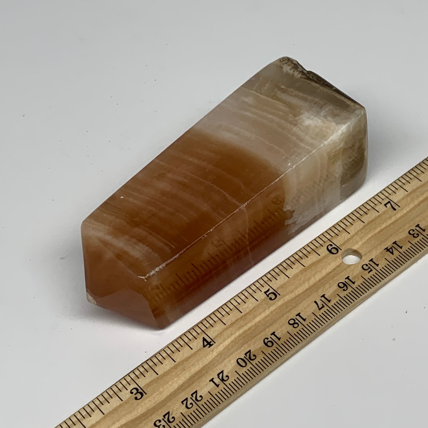287.6g, 4"x1.4"x1.5", Honey Calcite Point Tower Obelisk Crystal @Pakistan, B2530
