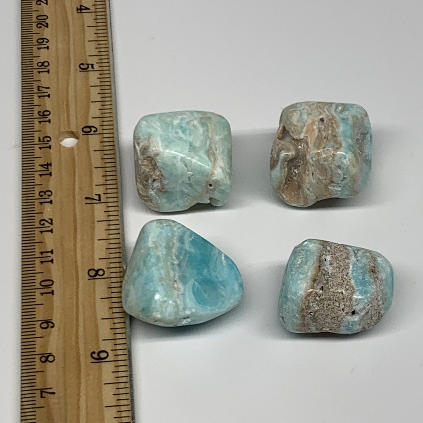 100.2g, 1"-1.2", 4pcs, Blue Aragonite Tumbled Stones @Afghanistan, B26951