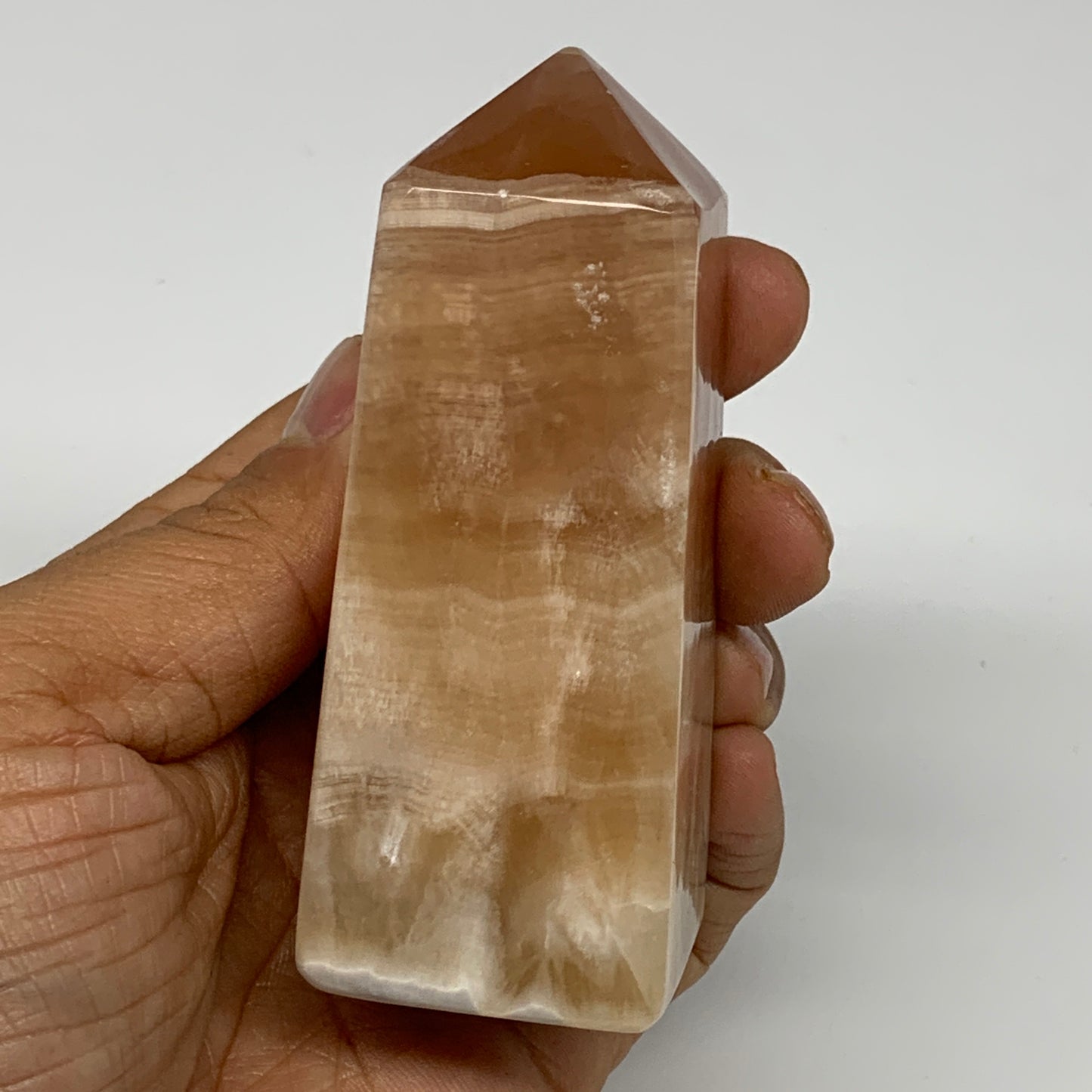 233.6g, 3.5"x1.4", Honey Calcite Point Tower Obelisk Crystal @Pakistan, B25309