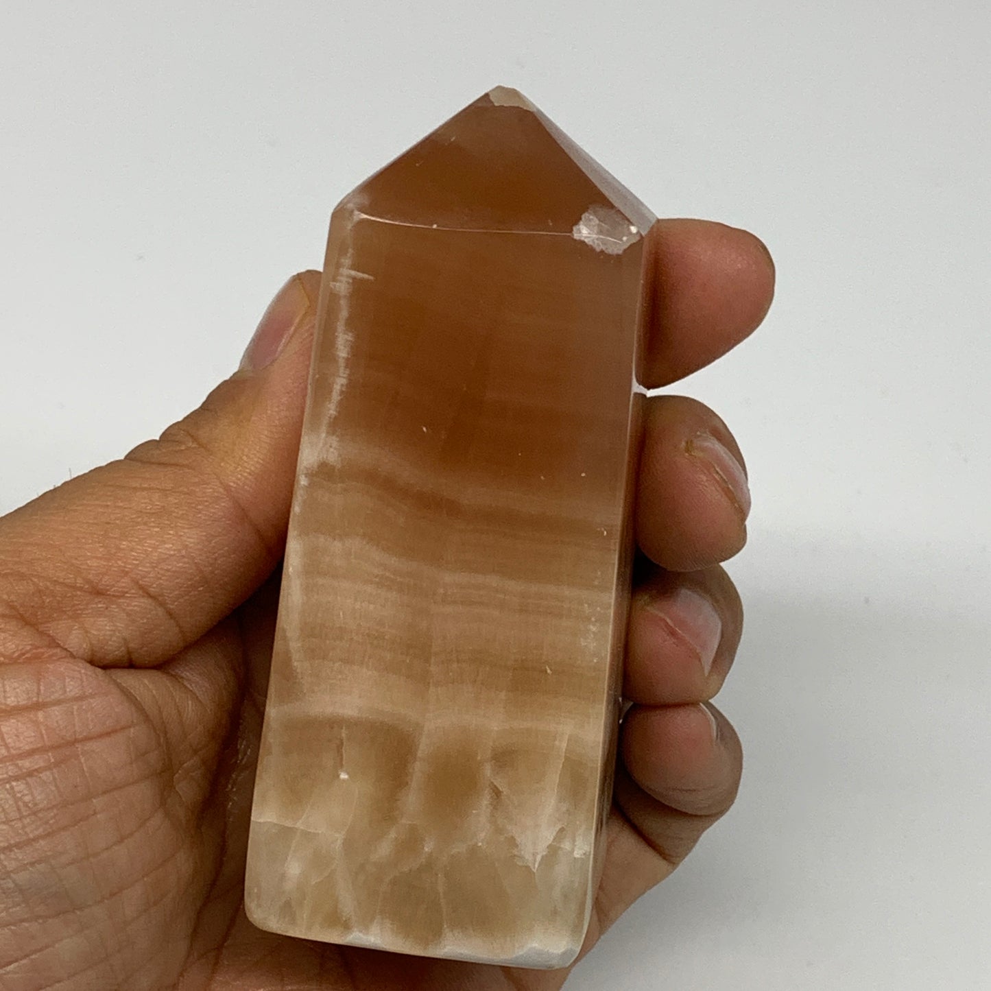 233.6g, 3.5"x1.4", Honey Calcite Point Tower Obelisk Crystal @Pakistan, B25309