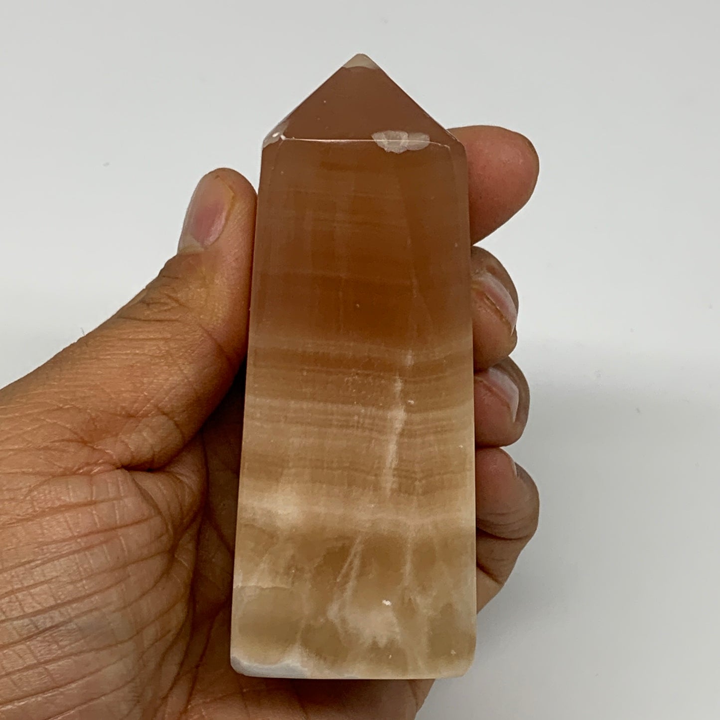 233.6g, 3.5"x1.4", Honey Calcite Point Tower Obelisk Crystal @Pakistan, B25309
