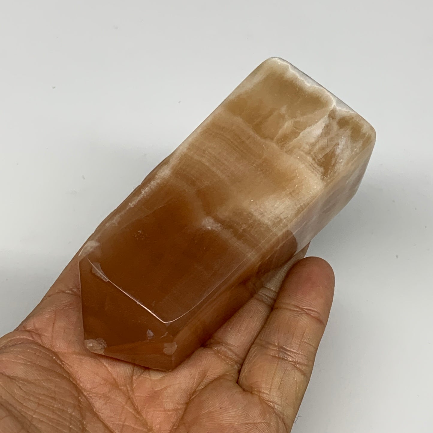 233.6g, 3.5"x1.4", Honey Calcite Point Tower Obelisk Crystal @Pakistan, B25309