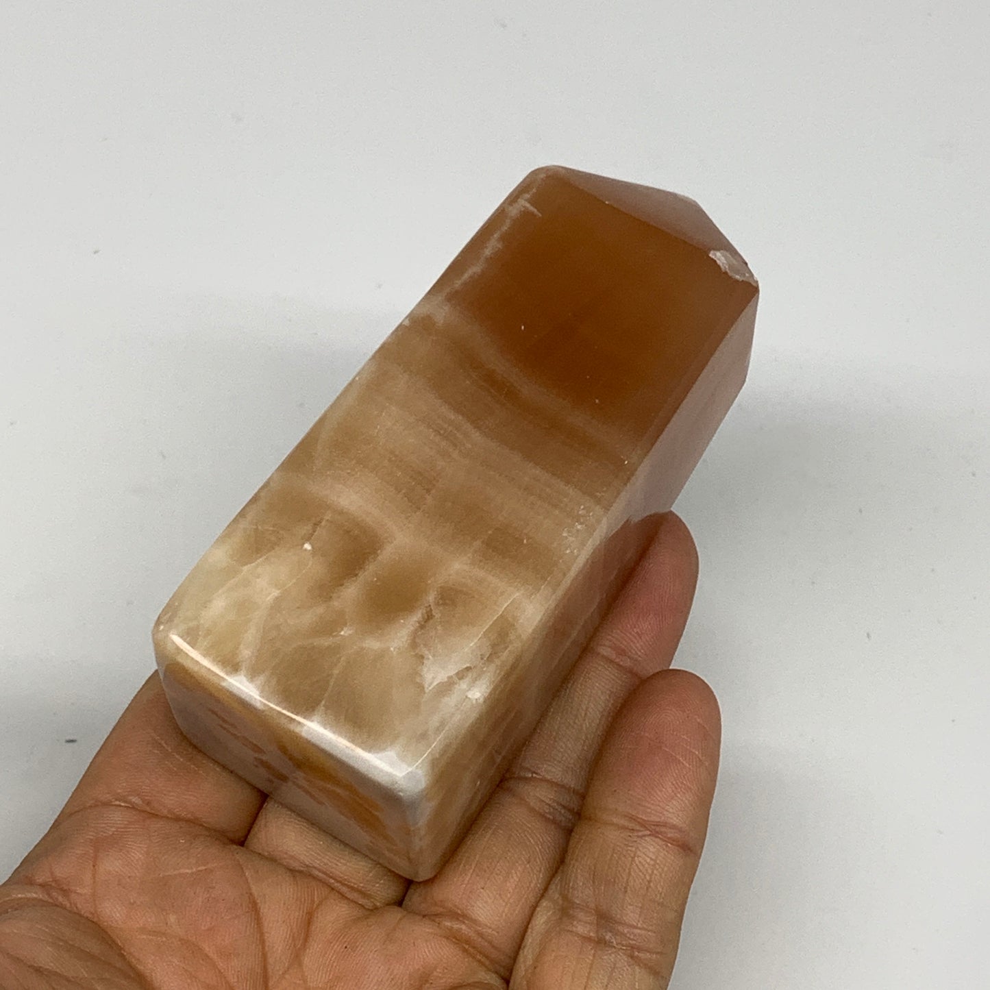 233.6g, 3.5"x1.4", Honey Calcite Point Tower Obelisk Crystal @Pakistan, B25309