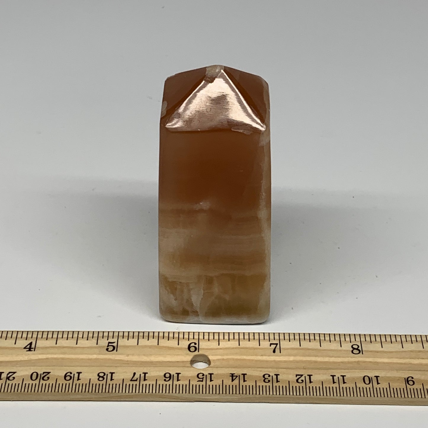 233.6g, 3.5"x1.4", Honey Calcite Point Tower Obelisk Crystal @Pakistan, B25309