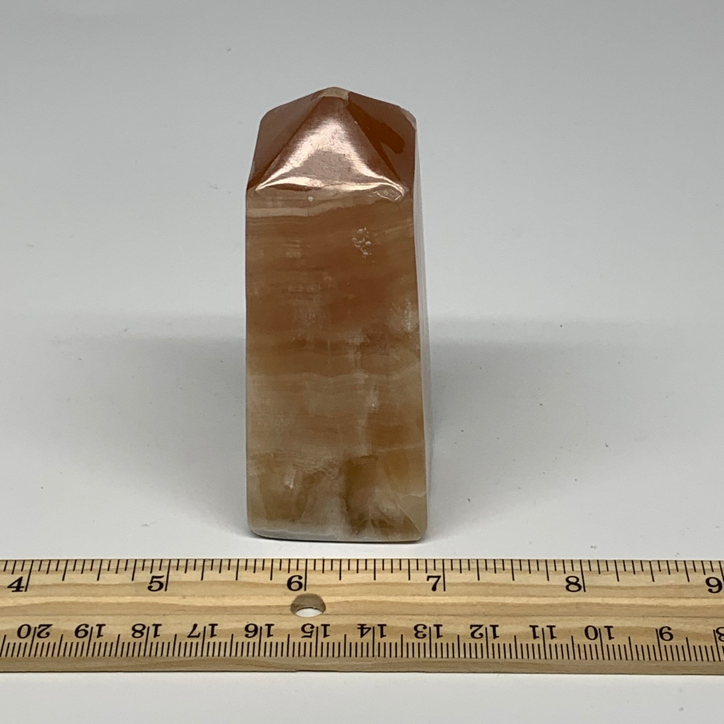 233.6g, 3.5"x1.4", Honey Calcite Point Tower Obelisk Crystal @Pakistan, B25309