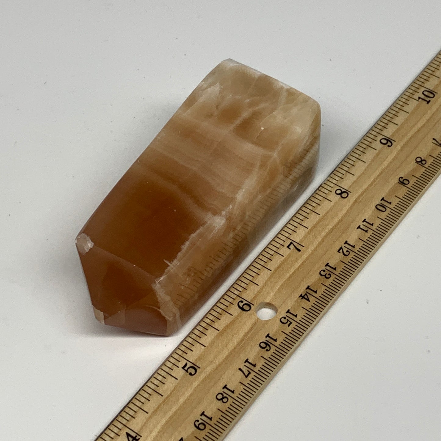 233.6g, 3.5"x1.4", Honey Calcite Point Tower Obelisk Crystal @Pakistan, B25309