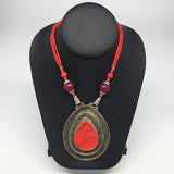 Turkmen Necklace Antique Afghan Tribal Coral Inlay Pendant Beaded Necklace VS51