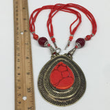 Turkmen Necklace Antique Afghan Tribal Coral Inlay Pendant Beaded Necklace VS51