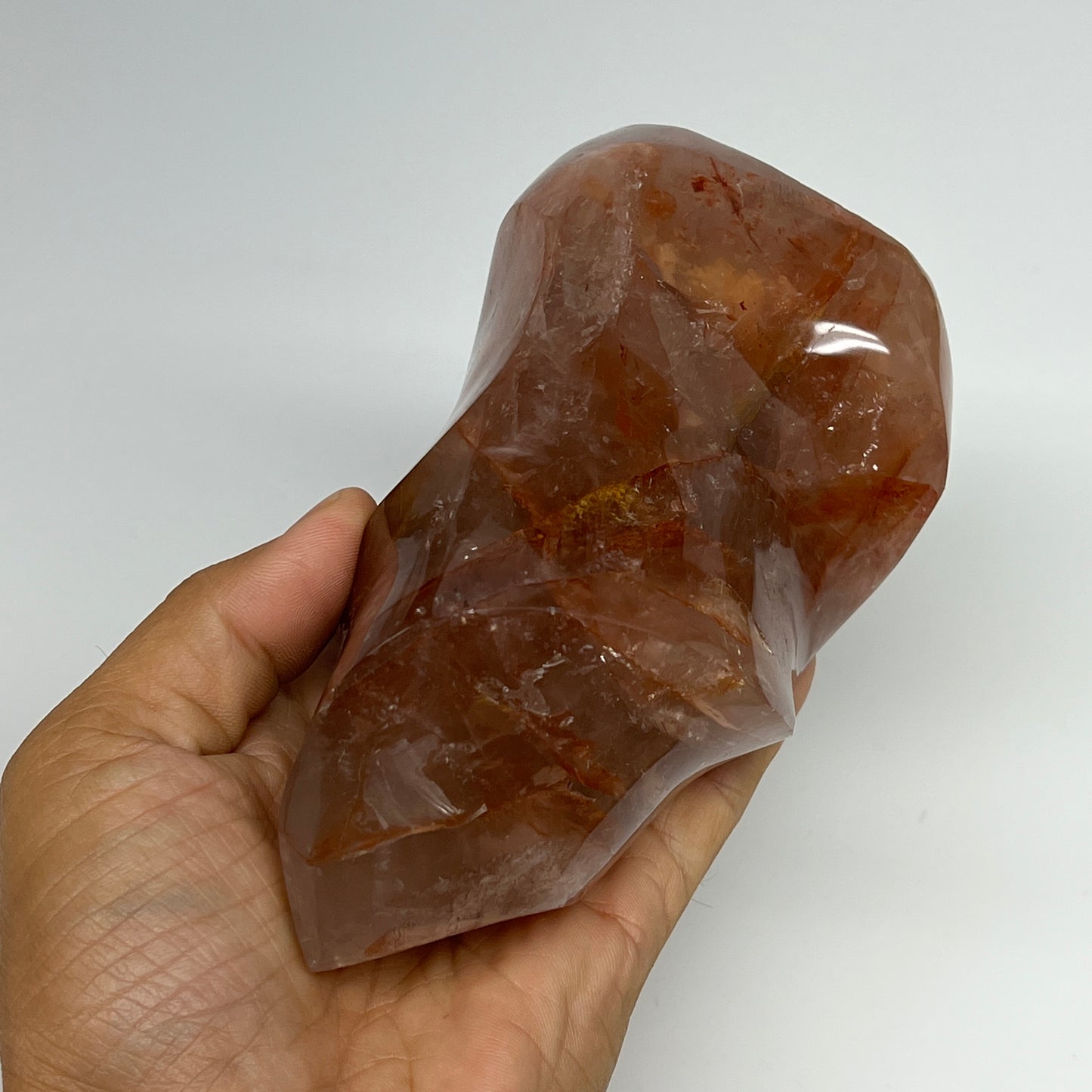 895g,5.5"x3.1"x2.7" Red Hematoid Quartz Flame Crystal @Madagascar, B19557