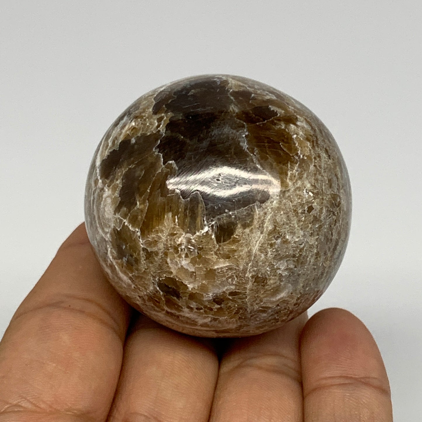 115.1g, 1.8" (46mm), Chocolate/Gray Onyx Sphere Ball Gemstone @Morocco, B18914