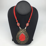 Turkmen Necklace Antique Afghan Tribal Coral Inlay Pendant Beaded Necklace VS53