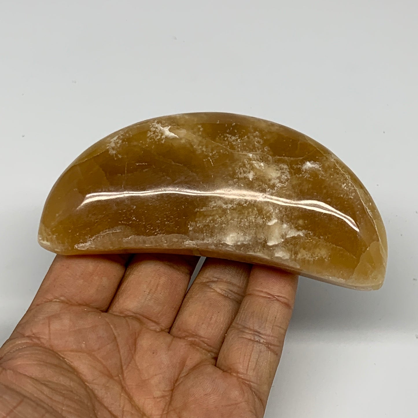 195.6g, 4"x1.7"x1" Honey Calcite Moon Crest Gemstone,Healing Crystal, B25312