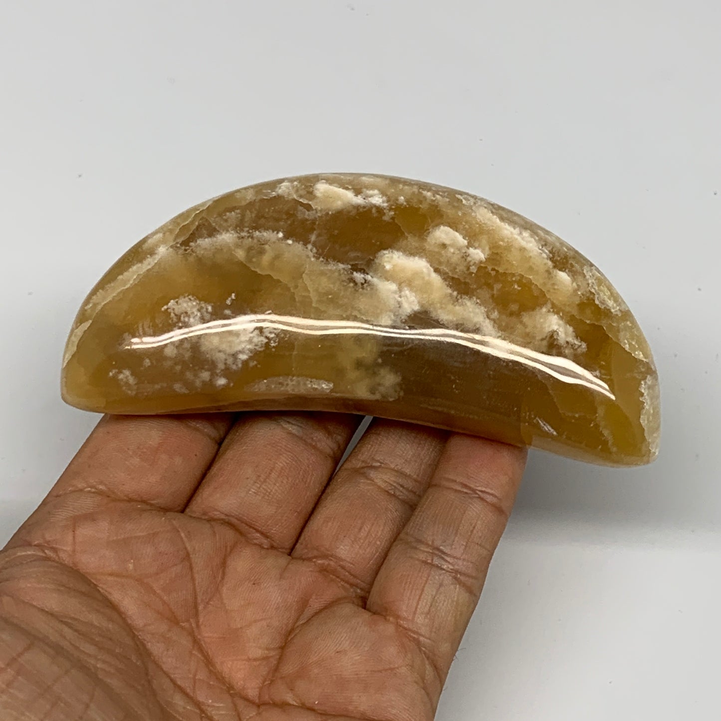 195.6g, 4"x1.7"x1" Honey Calcite Moon Crest Gemstone,Healing Crystal, B25312