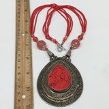 Turkmen Necklace Antique Afghan Tribal Coral Inlay Pendant Beaded Necklace VS53