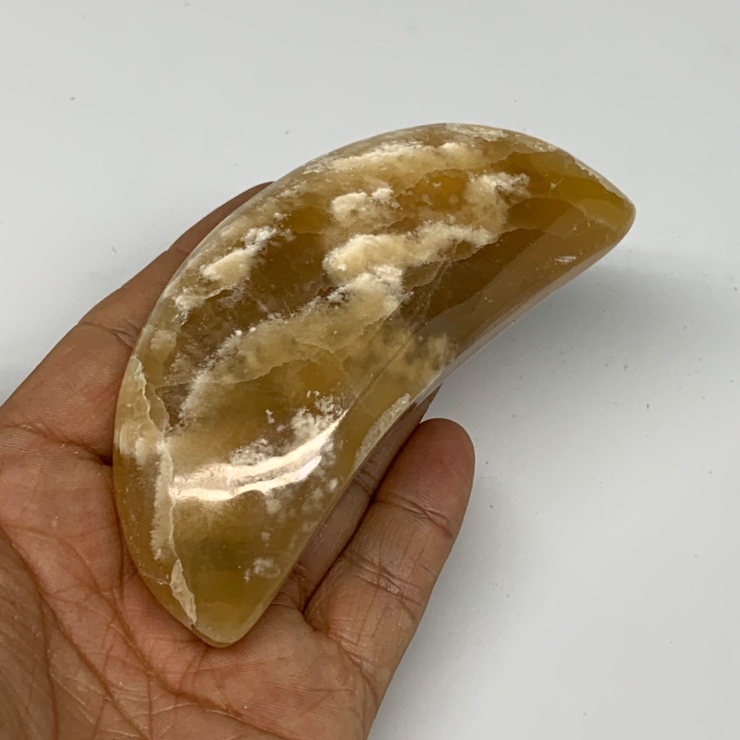 195.6g, 4"x1.7"x1" Honey Calcite Moon Crest Gemstone,Healing Crystal, B25312