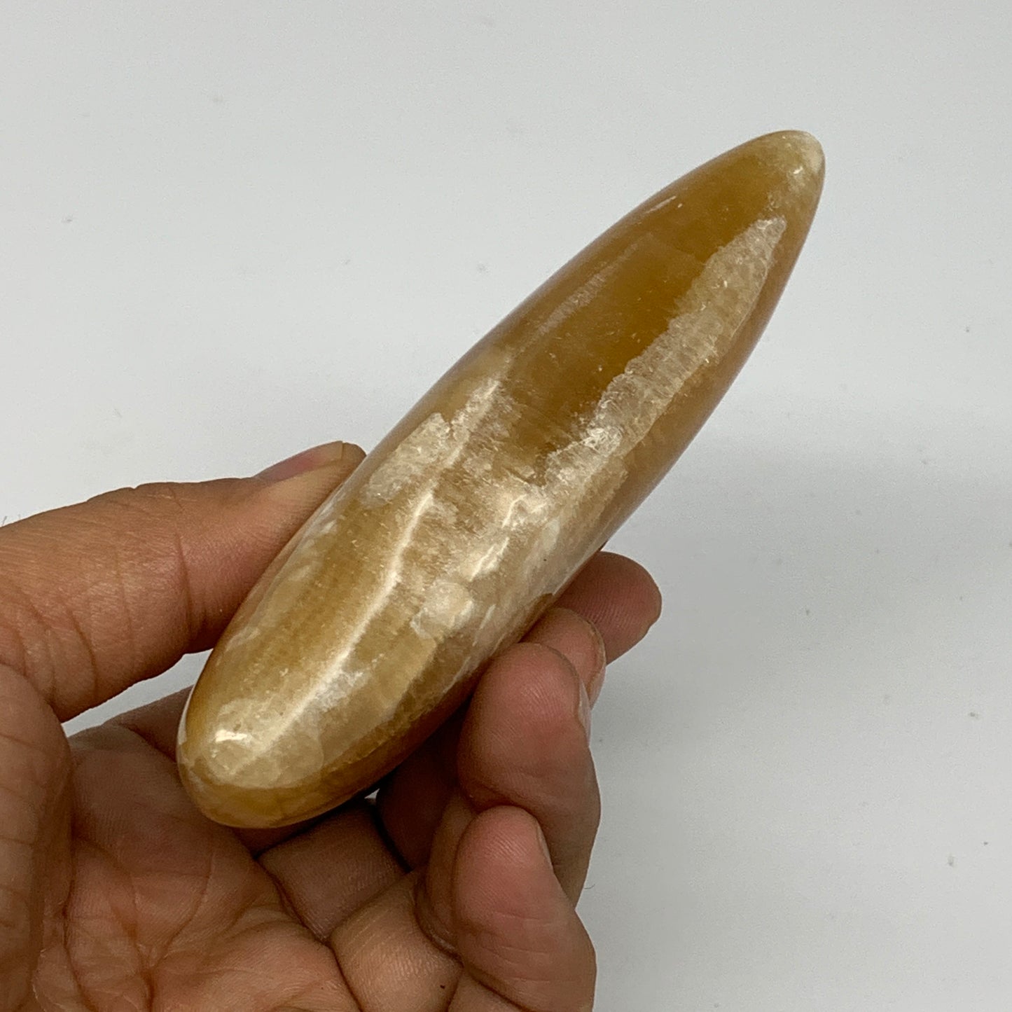 195.6g, 4"x1.7"x1" Honey Calcite Moon Crest Gemstone,Healing Crystal, B25312