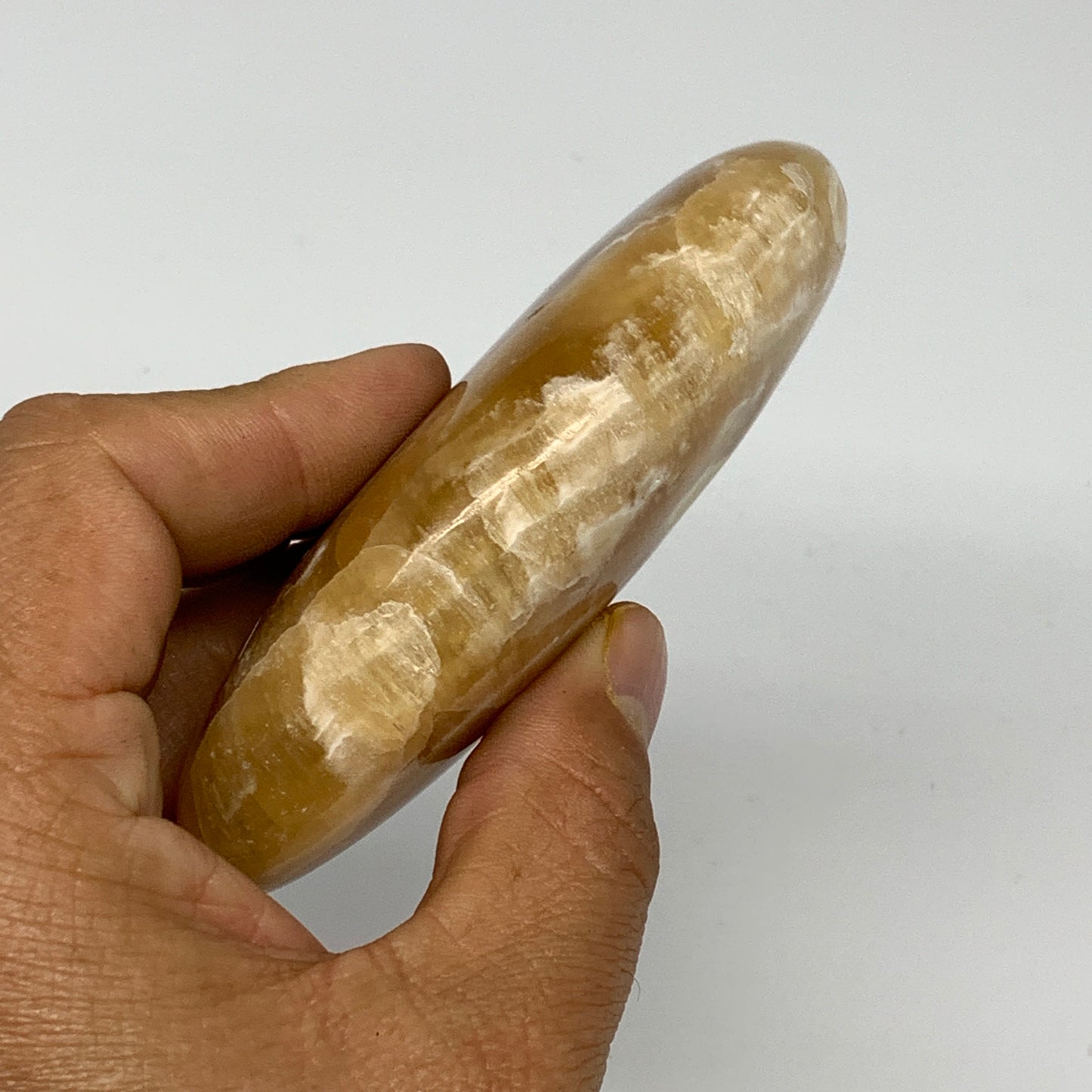 195.6g, 4"x1.7"x1" Honey Calcite Moon Crest Gemstone,Healing Crystal, B25312
