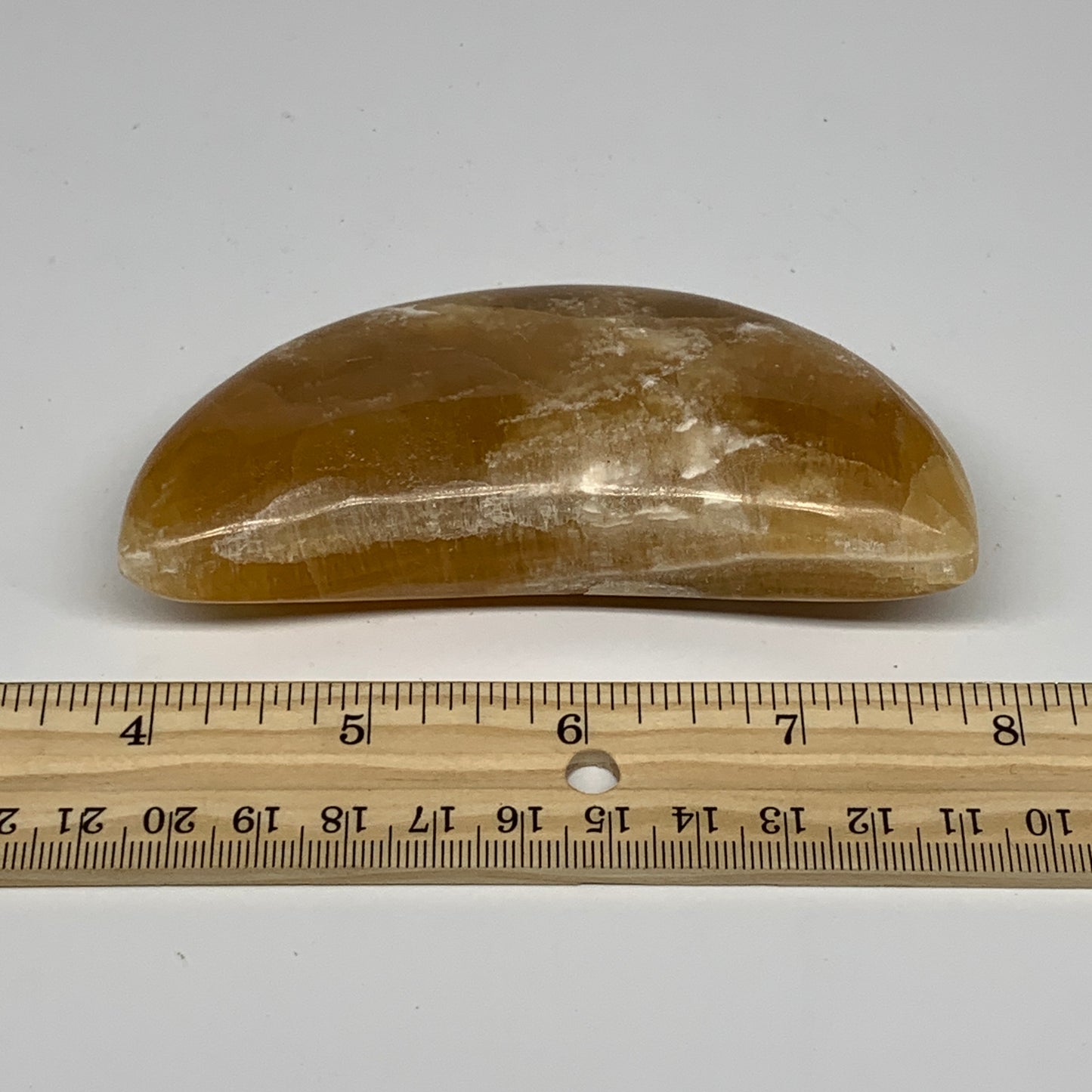 195.6g, 4"x1.7"x1" Honey Calcite Moon Crest Gemstone,Healing Crystal, B25312