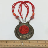 Turkmen Necklace Antique Afghan Tribal Coral Inlay Pendant Beaded Necklace VS55