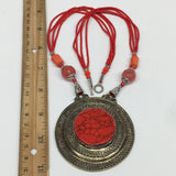 Turkmen Necklace Antique Afghan Tribal Coral Inlay Pendant Beaded Necklace VS55