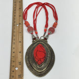 Turkmen Necklace Antique Afghan Tribal Coral Inlay Pendant Beaded Necklace VS56