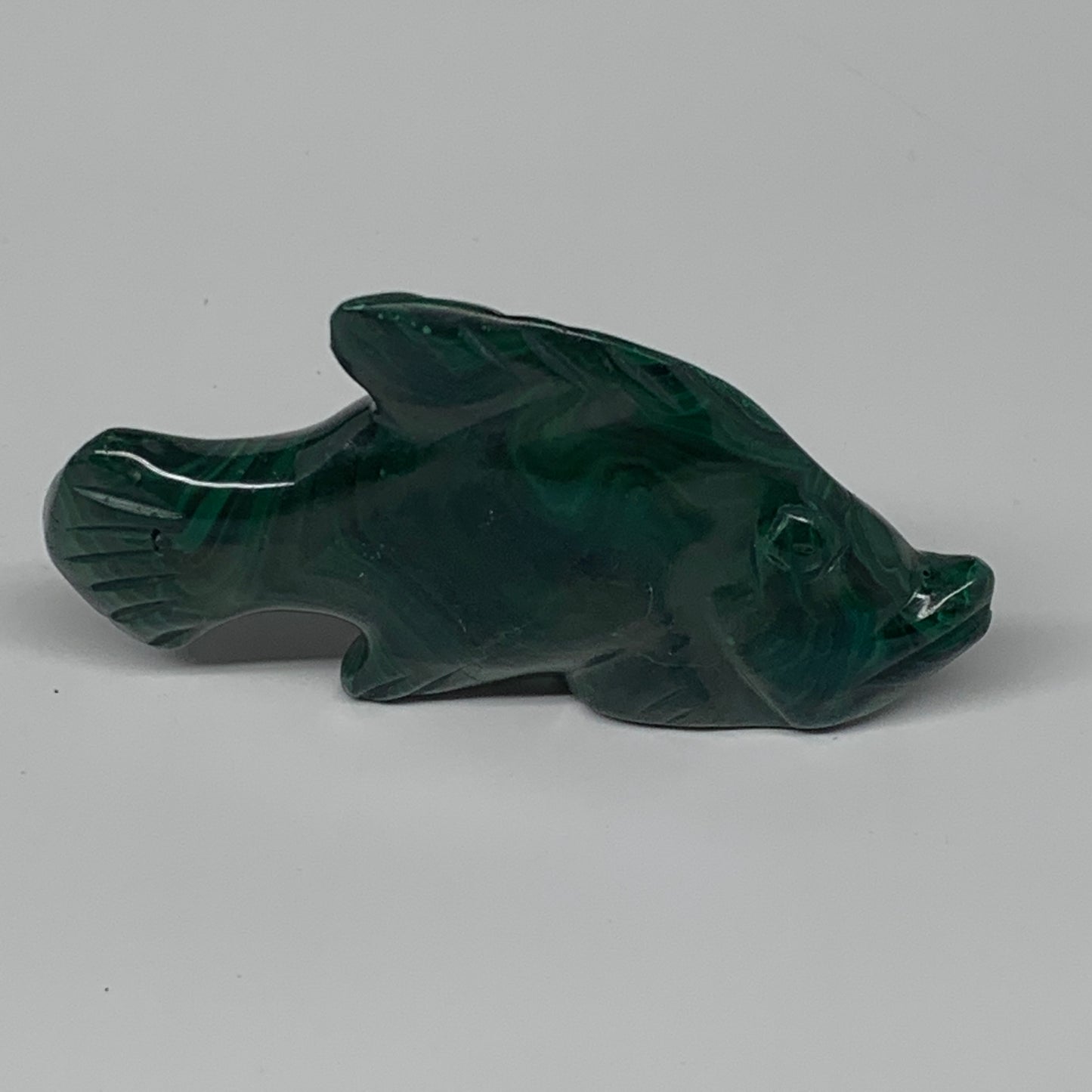 88.5g, 3.2"x1.8"x0.6" Natural Solid Malachite Fish Figurine @Congo, B7226