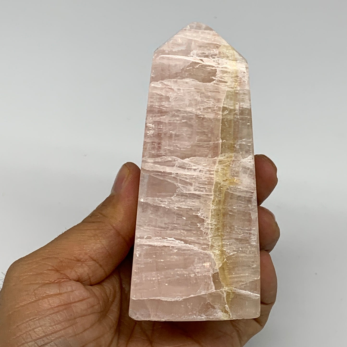 0.88 lbs, 3.9"x1.8" Strawberry Calcite Point Tower Obelisk Crystal, B25314