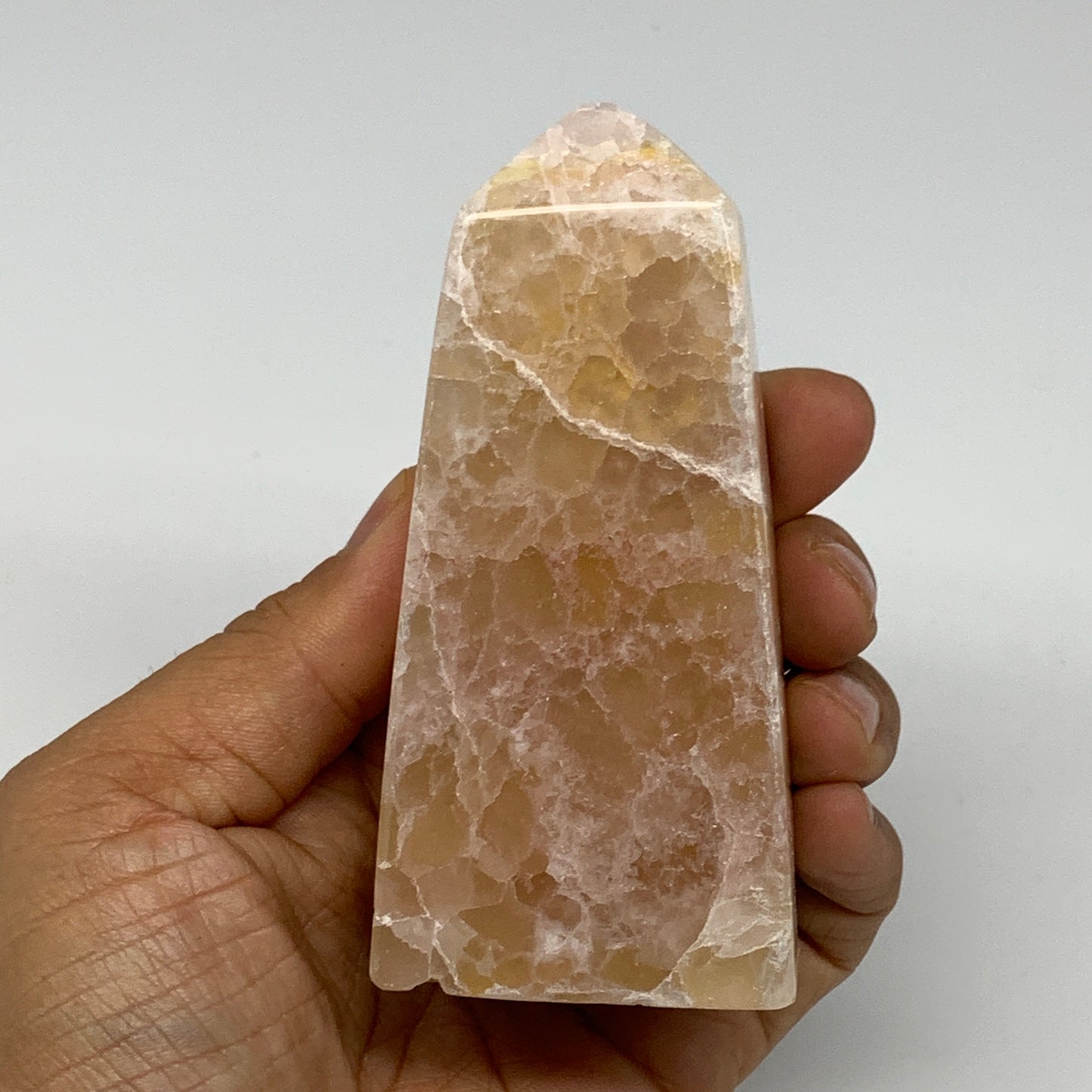 0.88 lbs, 3.9"x1.8" Strawberry Calcite Point Tower Obelisk Crystal, B25314