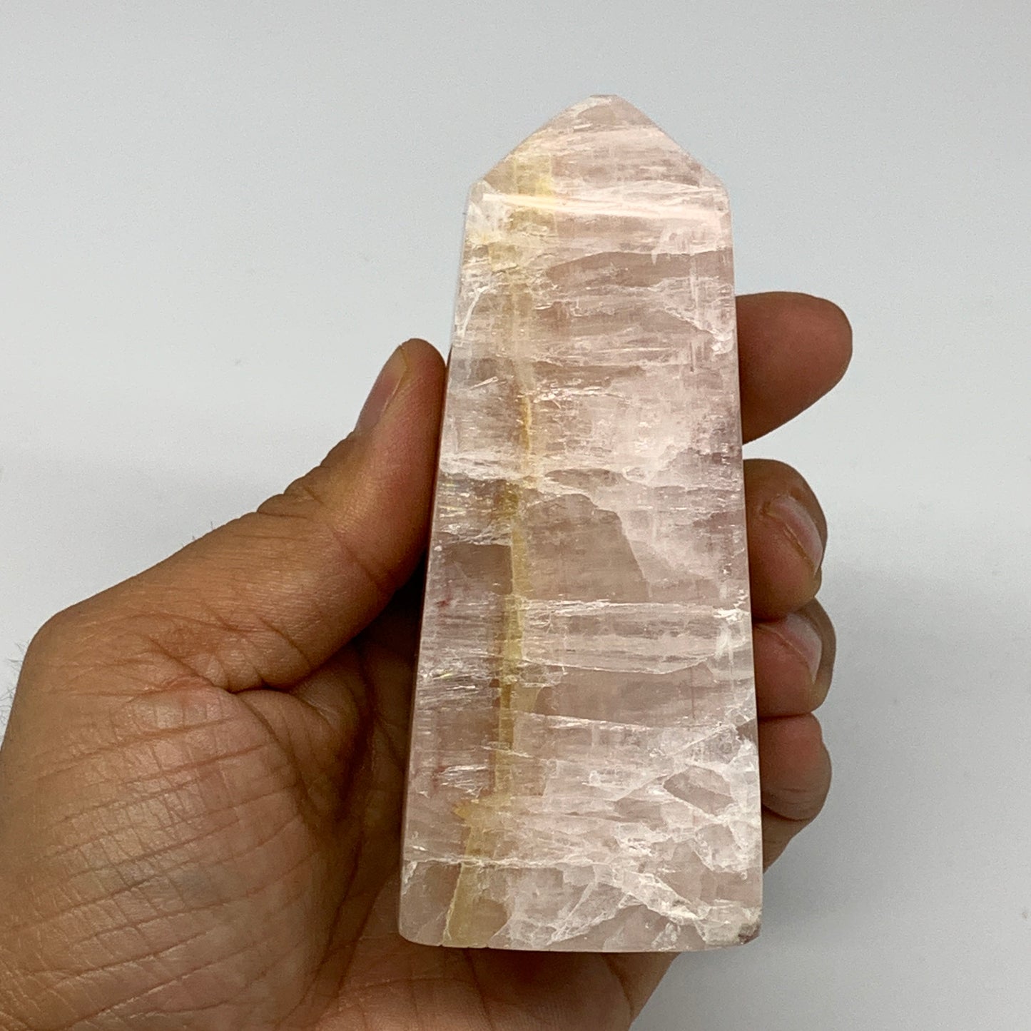 0.88 lbs, 3.9"x1.8" Strawberry Calcite Point Tower Obelisk Crystal, B25314