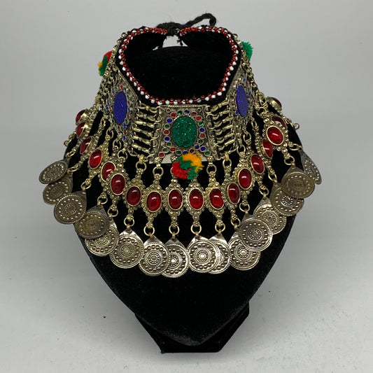 240g, 12"x5"Kuchi Choker Necklace Multi-Color Tribal Gypsy Bohemian,B14082