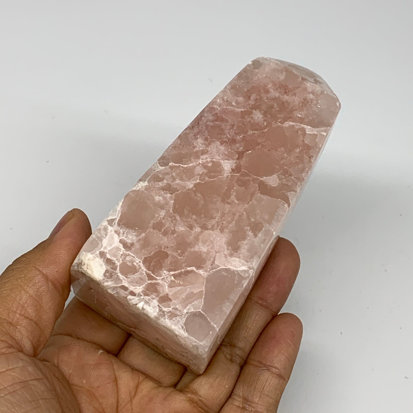 0.88 lbs, 3.9"x1.8" Strawberry Calcite Point Tower Obelisk Crystal, B25314