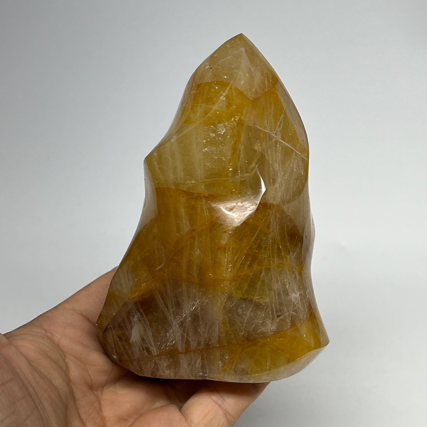 535g,4.6"x3.1"x2.3" Golden Healer Quartz Flame Crystal @Madagascar, B19560