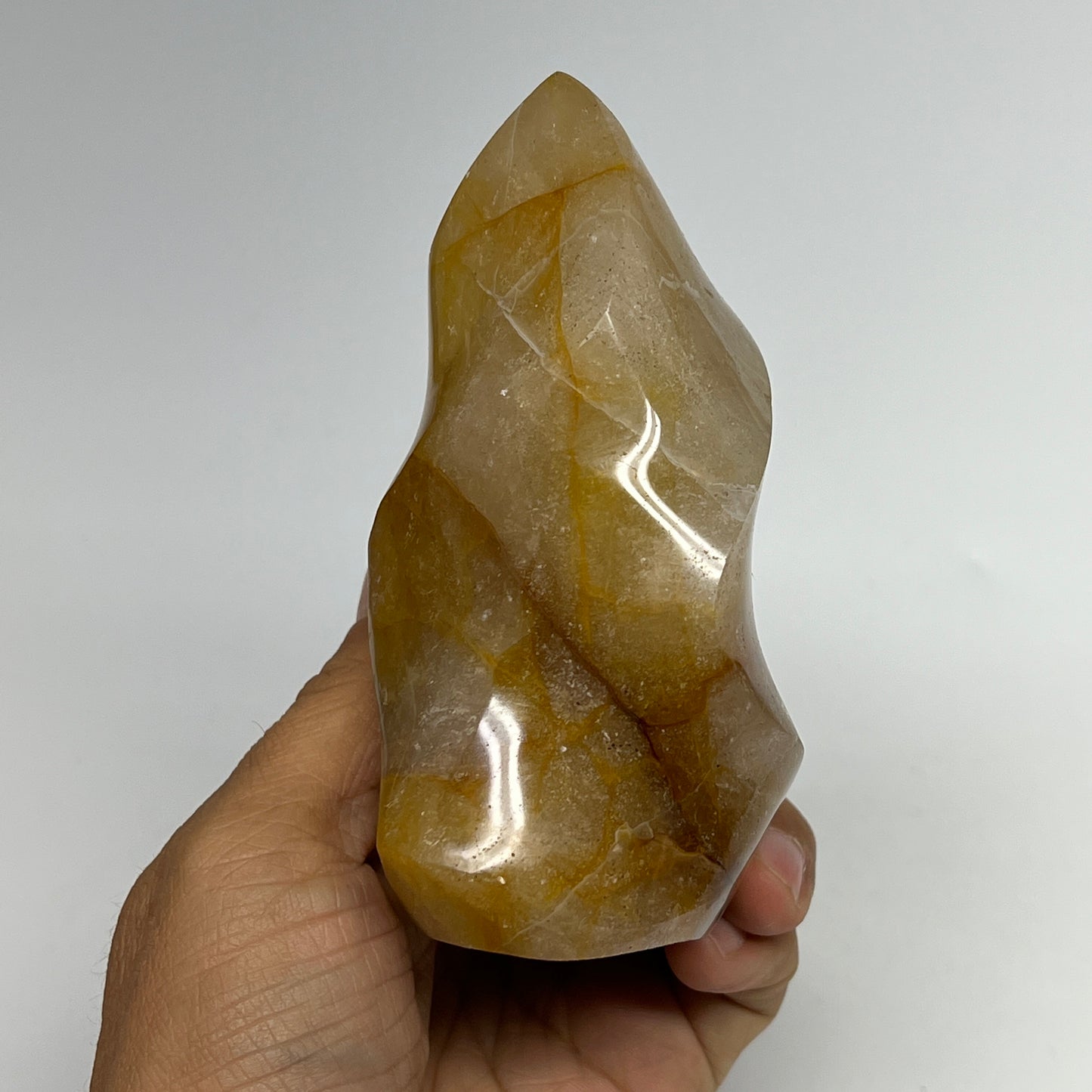 535g,4.6"x3.1"x2.3" Golden Healer Quartz Flame Crystal @Madagascar, B19560