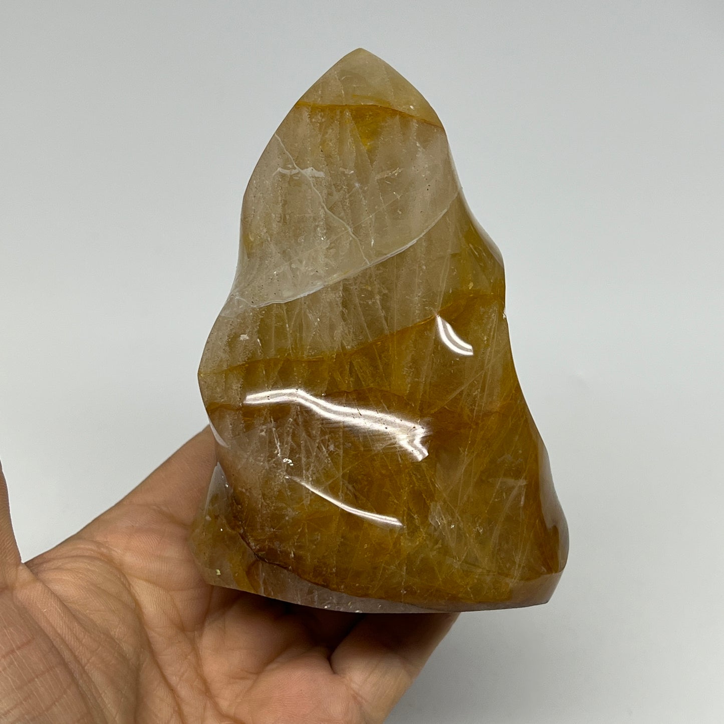 535g,4.6"x3.1"x2.3" Golden Healer Quartz Flame Crystal @Madagascar, B19560
