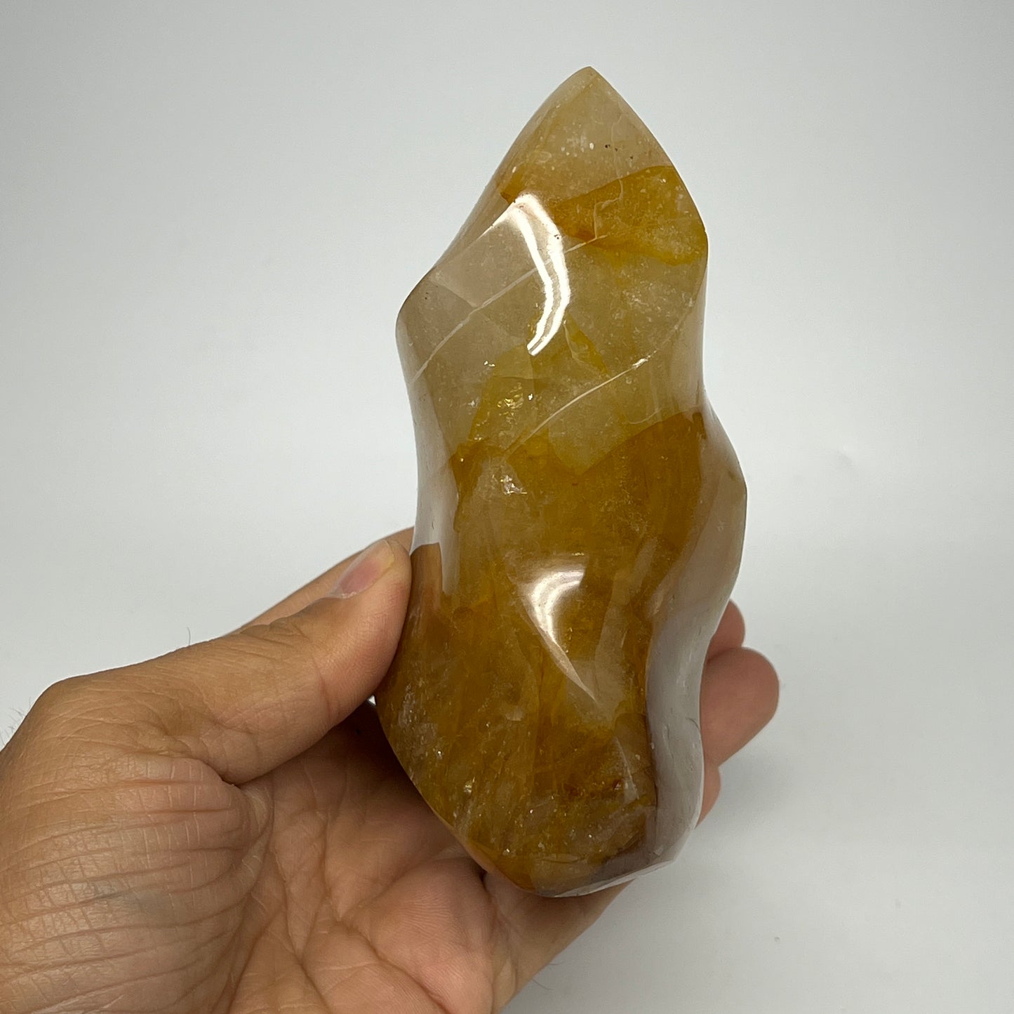 535g,4.6"x3.1"x2.3" Golden Healer Quartz Flame Crystal @Madagascar, B19560