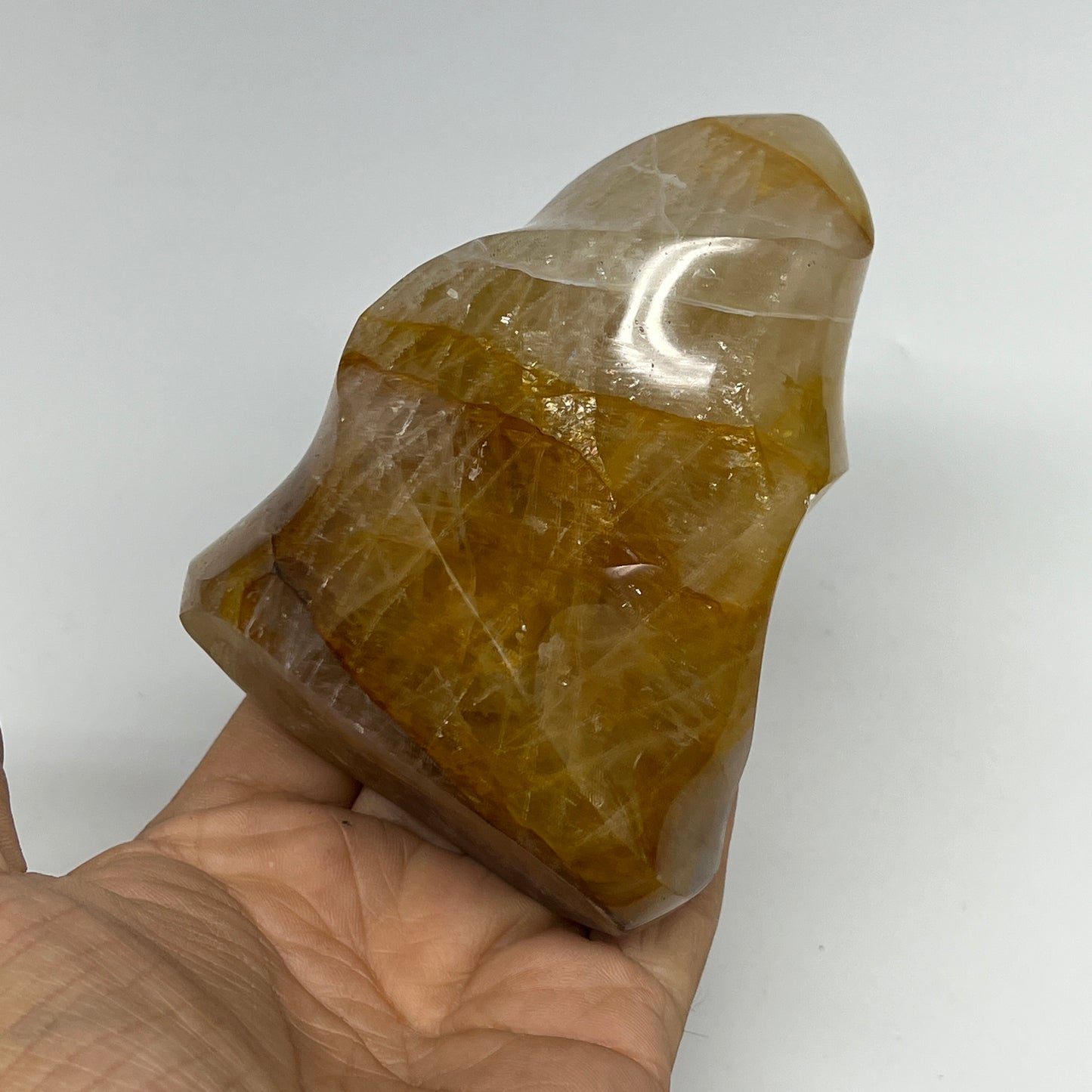 535g,4.6"x3.1"x2.3" Golden Healer Quartz Flame Crystal @Madagascar, B19560