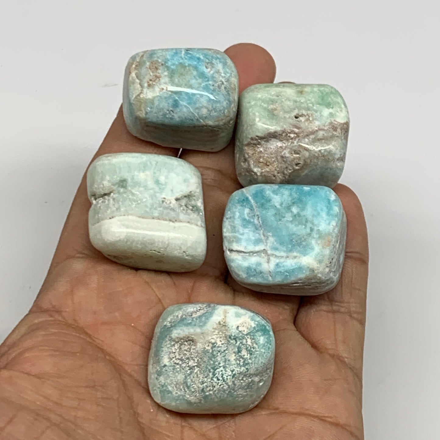 111.7g, 1"-1.1", 5pcs, Blue Aragonite Tumbled Stones @Afghanistan, B26959