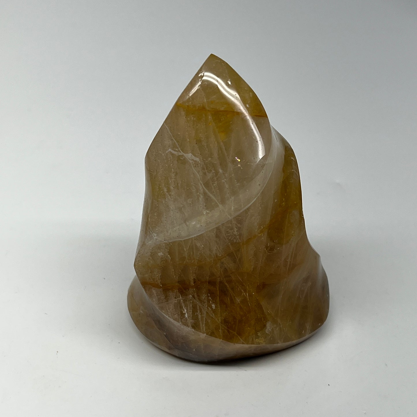 535g,4.6"x3.1"x2.3" Golden Healer Quartz Flame Crystal @Madagascar, B19560