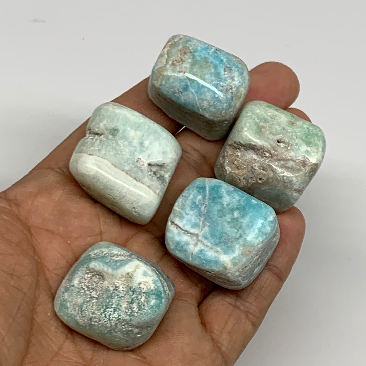 111.7g, 1"-1.1", 5pcs, Blue Aragonite Tumbled Stones @Afghanistan, B26959