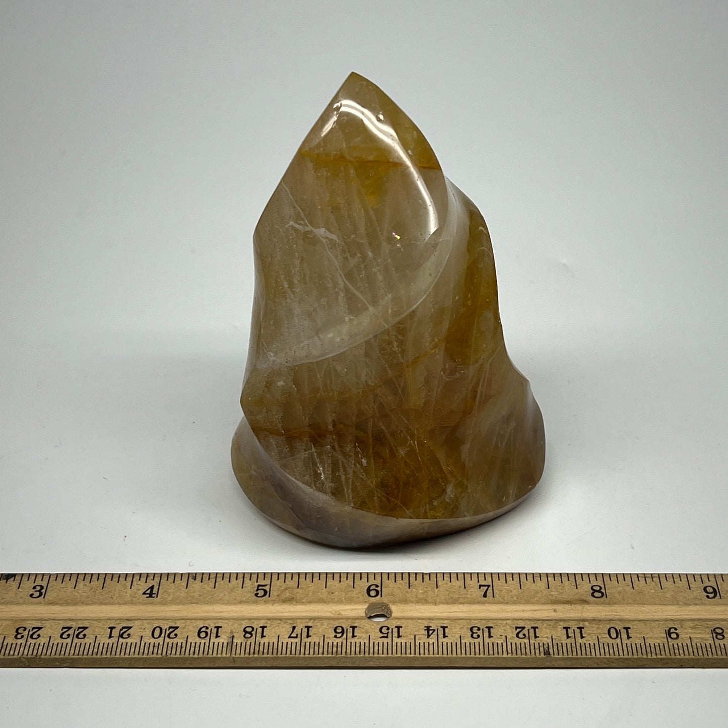 535g,4.6"x3.1"x2.3" Golden Healer Quartz Flame Crystal @Madagascar, B19560